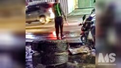 Ban Truk Lepas di Depan Masjid Darul Matin, Dua Pedagang Kopi Terpental