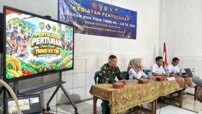 Satgas TMMD ke-130 Kodim 0622/Sukabumi bersama Dinas Pertanian memfasilitasi bantuan 1.280 bibit tanaman untuk tiga kelompok tani di Desa Mekarjaya, Kecamatan Ciemas, Kabupaten Sukabumi,