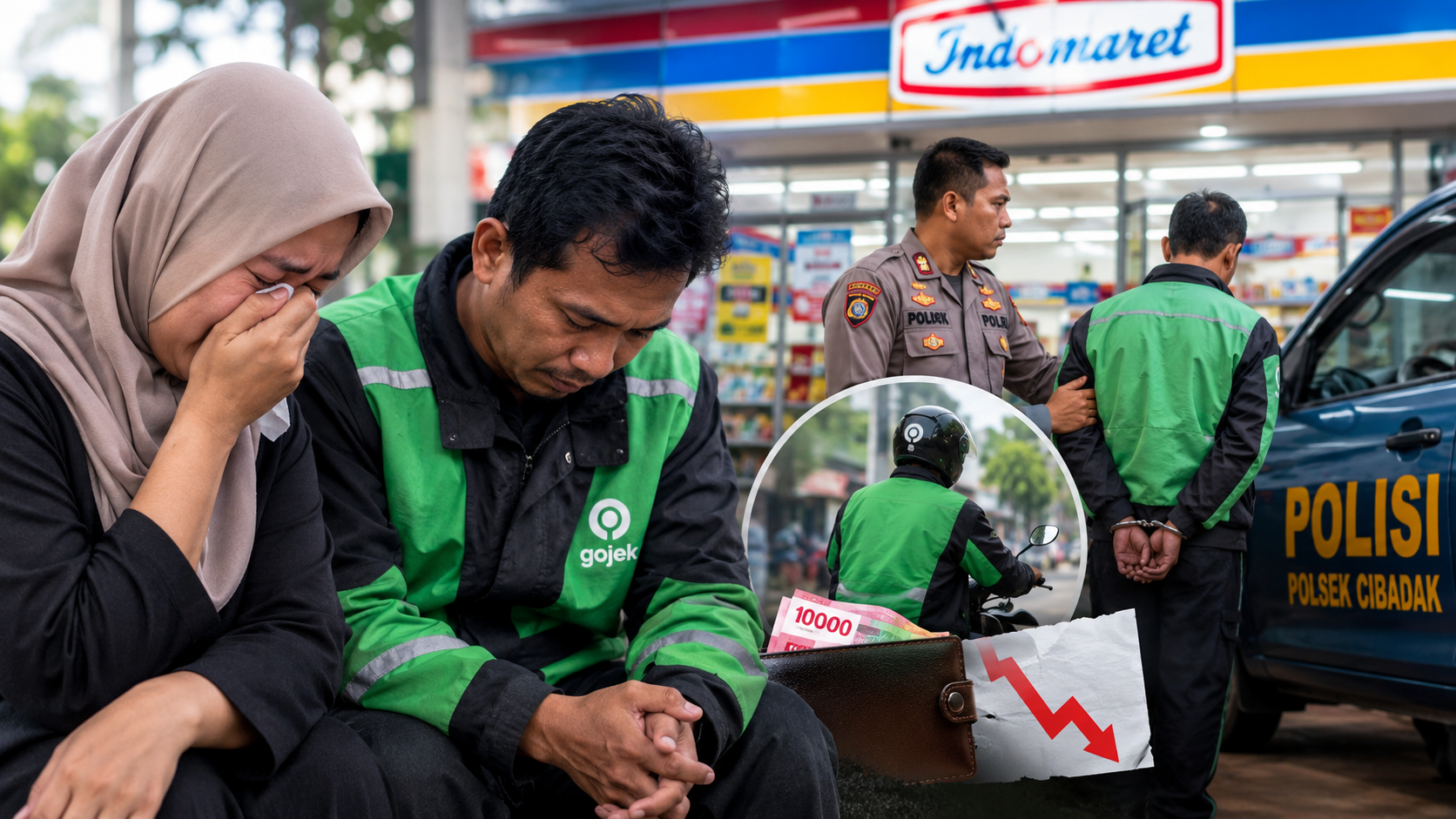 Driver ojol di Cibadak, Sukabumi, tersandung kasus pencurian di Indomaret.